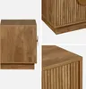 A collage of three images showing different views of a wooden nightstand with a ribbed drawer front. Produktbild-Vorschau