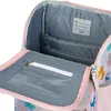 Interior view of an open school bag, showing compartments and a clear pocket. Produktbild-Vorschau