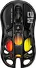 A top-down view of a black gaming mouse with a skeletal design, revealing internal components illuminated with red and yellow lights. Náhled obrázku produktu