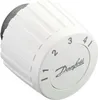 A white thermostat control knob with markings and a logo. Produktbild-Vorschau