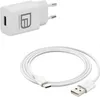 A white USB-C charger and a white USB-C to USB-A cable are displayed against a white background. Produktbild-Vorschau
