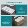 A collage showing two different installation options for a sink: one on a countertop and one with a vanity unit, along with illustrative diagrams. Produktbild-Vorschau