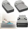 A collage of images showing an inflatable air mattress in different configurations and a couple relaxing on it. Produktbild-Vorschau