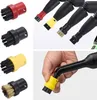 A collage of steam cleaner brush attachments, with a close-up of a hand holding one attachment. Produktbild-Vorschau