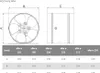 A technical drawing and a size chart for an industrial duct fan. Voir les images du produit