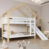 A children's bedroom with a bunk bed featuring a slide and ladder, decorated with playful wallpaper and toys on the floor. Podgląd zdjęcia produktu