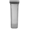 A clear, studio shot of a tall, rectangular, transparent plastic food storage container with a black and white lid, set against a plain white background. Náhľad obrázku produktu