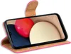 A pink flip case for a smartphone, shown open with the phone inside, displaying a colorful abstract image on its screen. Produktbild-Vorschau