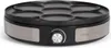 A top-down view of a black electric crepe maker with silver accents and a control knob. Voir les images du produit