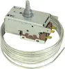 A close-up studio shot of a refrigerator thermostat with a temperature control knob and a long, coiled metal capillary tube. Produktbild-Vorschau