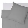 A close-up overhead view of a grey duvet cover and pillowcase on a white sheet. Produktbild-Vorschau