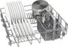 A dishwasher rack filled with plates, cutlery, and a pot. Produktbild-Vorschau