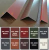 A collage of angled metal profiles and color swatches with RAL codes and names. Produktbild-Vorschau
