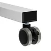 A close-up view of a caster wheel attached to a metal leg of a stand. Voir les images du produit