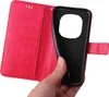 A hand holding a red floral flip phone case, showing the inside of the case. Produktbild-Vorschau