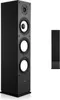 A black floor-standing speaker is shown on the left, and a smaller, similar speaker is shown on the right. Produktbild-Vorschau