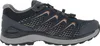 Side view of a blue hiking shoe with orange accents. Voir les images du produit