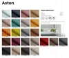 A collage of fabric swatches and a lifestyle image of a sofa. Produktbild-Vorschau
