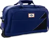 A dark blue duffel bag with wheels and a retractable handle, shown from a three-quarter angle against a white background. Produktbild-Vorschau