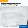 Interior view of a mini refrigerator with a wire shelf and temperature control dial. Produktbild-Vorschau