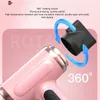 Close-up of a pink hairdryer with a black nozzle attachment, highlighting its 360-degree rotating feature with blue arrows and text overlays describing its functions. Podgląd zdjęcia produktu