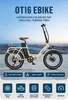 An electric bicycle is shown in a marketing image with text overlays highlighting its features. Produktbild-Vorschau