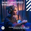 A young woman wearing a gaming headset is playing a video game. Produktbild-Vorschau