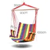 A colorful striped hanging chair with dimensions indicated by text overlays. Anteprima dell’immagine prodotto