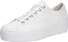 A white leather sneaker with a platform sole is shown against a white background. Voir les images du produit