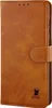 A brown leather flip case for a smartphone, shown closed. Produktbild-Vorschau