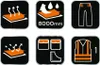 A collage of icons representing product features. Produktbild-Vorschau