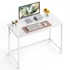 A white desk with a computer setup, including a monitor, keyboard, mouse, and decorative items. Produktbild-Vorschau