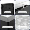 A collage of four close-up images showcasing different features of a battery storage box. Podgląd zdjęcia produktu
