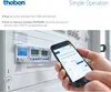 A hand holding a smartphone is shown interacting with a digital timer device mounted on a wall panel. The smartphone screen displays an application interface. Voir les images du produit