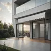 A modern house with a patio and an awning extended over sliding glass doors. Náhled obrázku produktu