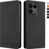 A black leather flip case for a smartphone is shown from two angles, with a row of color swatches on the right. Produktbild-Vorschau