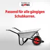 A wheelbarrow is shown against a plain background, with marketing text above. Produktbild-Vorschau
