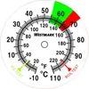 A circular thermometer with markings and colored zones. Anteprima dell’immagine prodotto