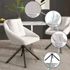 A beige upholstered dining chair with black metal legs is shown in a modern dining room setting, with close-up insets highlighting its features. Produktbild-Vorschau