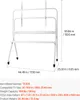A white rolling TV stand is shown from the front with dimensions indicated. Anteprima dell’immagine prodotto