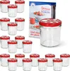 A collection of glass jars with red and white polka dot lids, alongside a booklet. Produktbild-Vorschau