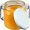 Three glass jars, one filled with orange jam, and a white lid are shown against a white background. Podgląd zdjęcia produktu