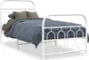 A white metal bed frame with a mattress and bedding. Produktbild-Vorschau