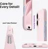 Collage of images showing a pink phone case from different angles, highlighting its features. Náhled obrázku produktu