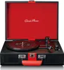 A vintage-style record player is shown open with the lid up, displaying the turntable and tonearm. Produktbild-Vorschau