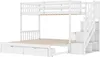 A white wooden bunk bed with stairs and drawers, shown against a white background. Anteprima dell’immagine prodotto