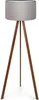 A floor lamp with a gray shade and a wooden tripod base. Anteprima dell’immagine prodotto