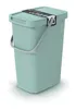 A light green trash can with a gray handle and a label on the lid. Náhľad obrázku produktu