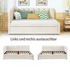 A daybed with pillows and a pull-out bed shown in two configurations below the main image, with text indicating interchangeability. Náhled obrázku produktu