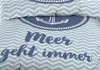 A close-up of a blue and white chevron patterned duvet cover with a navy blue anchor graphic and text. Produktbild-Vorschau